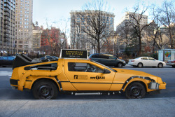 inspirezme:  Nooka, a New-York fashion brand has created an advertising campaign transforming the famous New York yellow cabs into a back to the future deloeran taxi. Designed by Michael J Lubrano 
