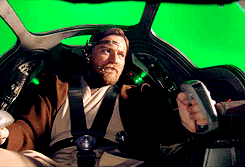  Ewan McGregor on the set of the Star Wars prequels. 