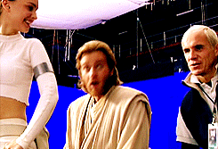  Ewan McGregor on the set of the Star Wars prequels. 