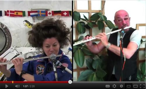 Ian Anderson - in the heyday of Jethro Tull (top), and duetting with astronaut and then-ISS resident