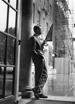 todaystie:  sharontates: Cary Grant, 1957. Photo by Harry Benson  Rainy weekend here in Los Angeles. 