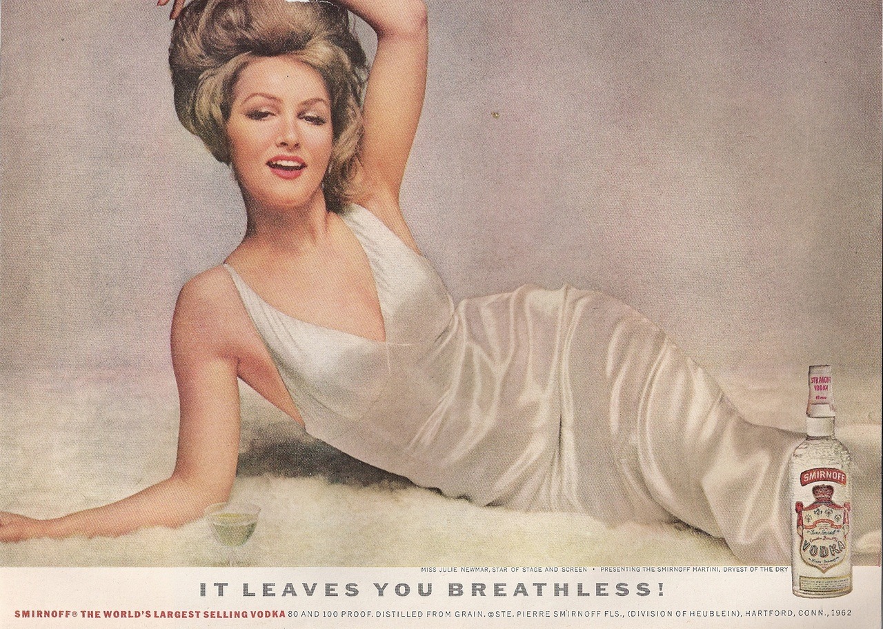 vintagebounty:  Smirnoff Vodka Vintage Advertisement w/ Julie Newmar Playboy 1962