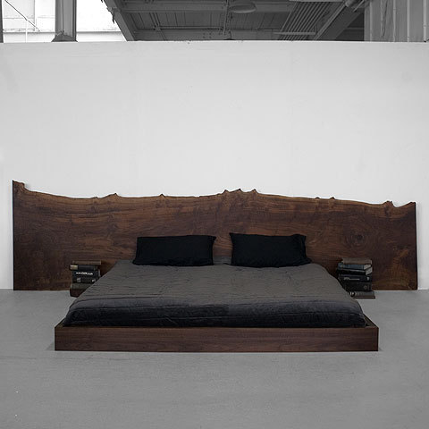 Black leather platform bed