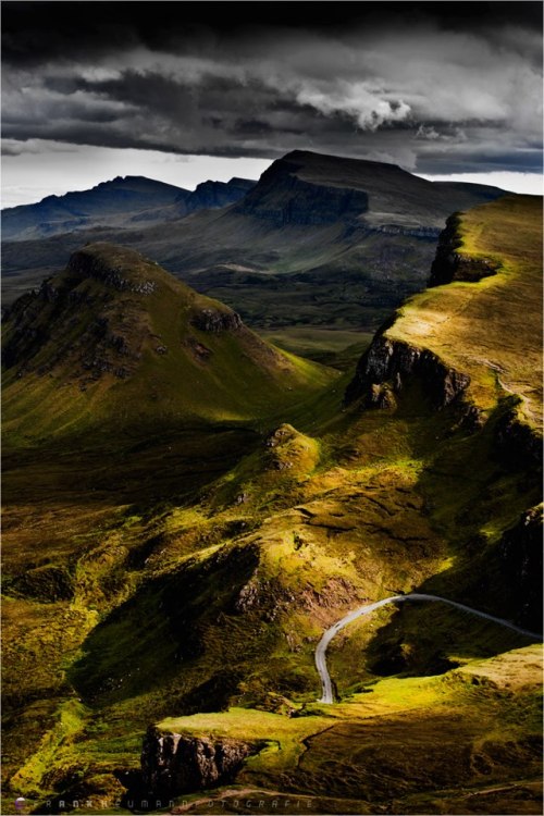 adialogue:  On this day to celebrate all things Scottish, I cannot resist re-posting this stunning photo of the Trotternish Ridge on the Isle of Skye.  If this image makes you swoon, the photographer has put together a beautiful calendar.  Follow the