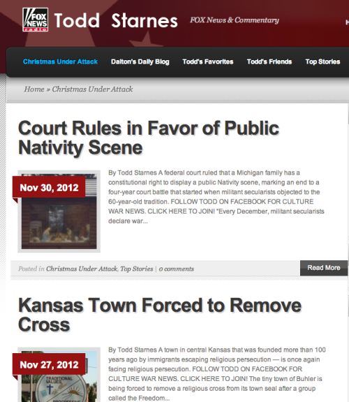 reallyfoxnews: Todd Starnes has given the War on Christmas its own webpage, “Christmas Under A