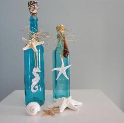 the-goddamn-loveliest-melody:  Beach Decor Decorative Bottles - Nautical Bottles In Turquoise Aqua W Starfish &amp; Shells - Set Of on Luulla on We Heart It. http://weheartit.com/entry/35945538