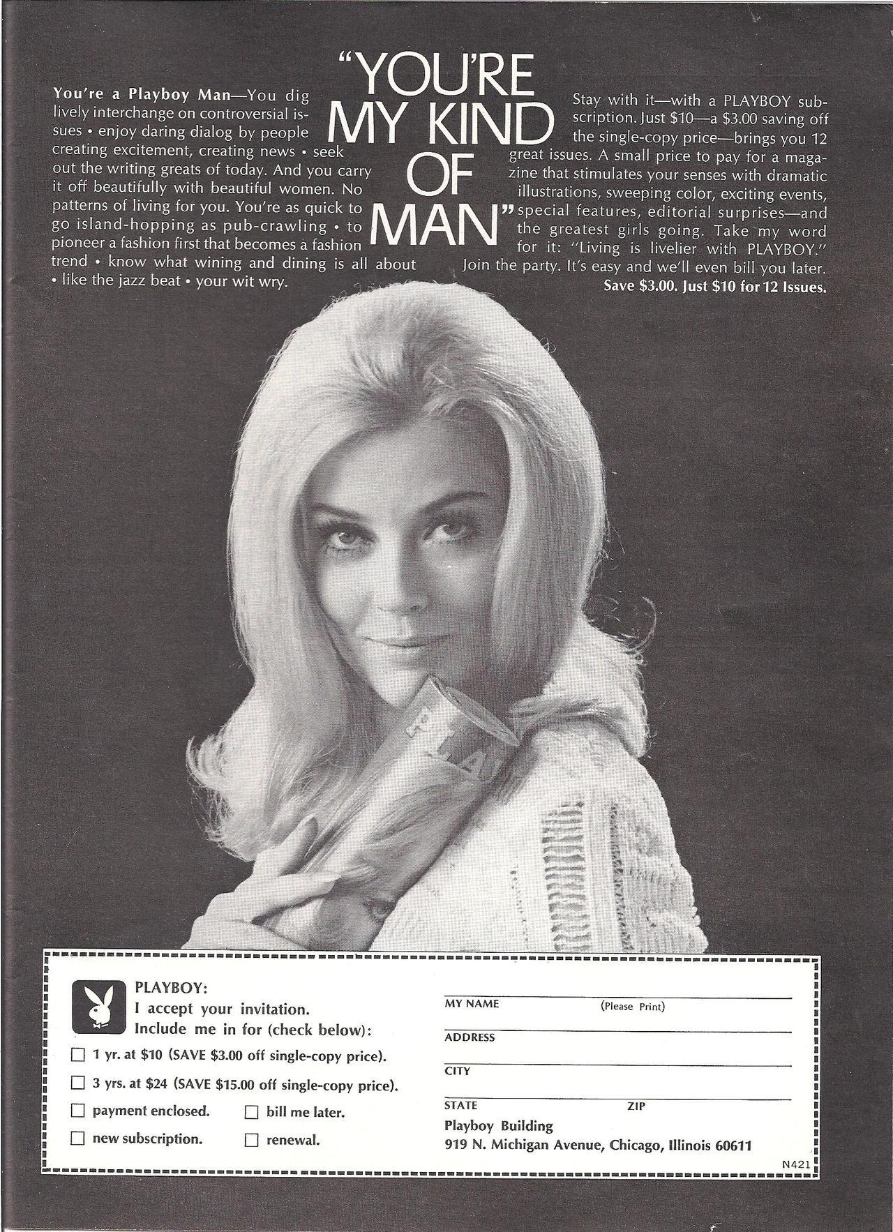 vintagebounty:  Playboy Subscription Order Form 1969 Original Vintage Advertisement