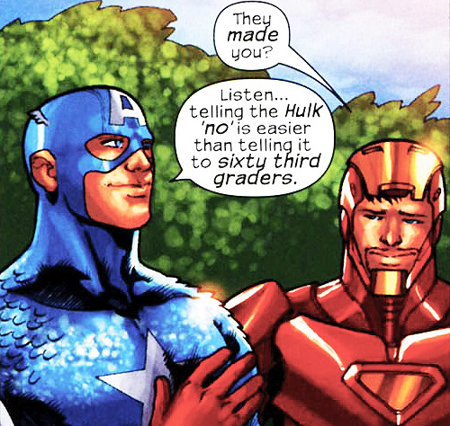 gavinfreedom:  Marvel Adventures: Avengers #30↳ Where Steve has an “appointment” and their faces say it all. [Part 1/3] 