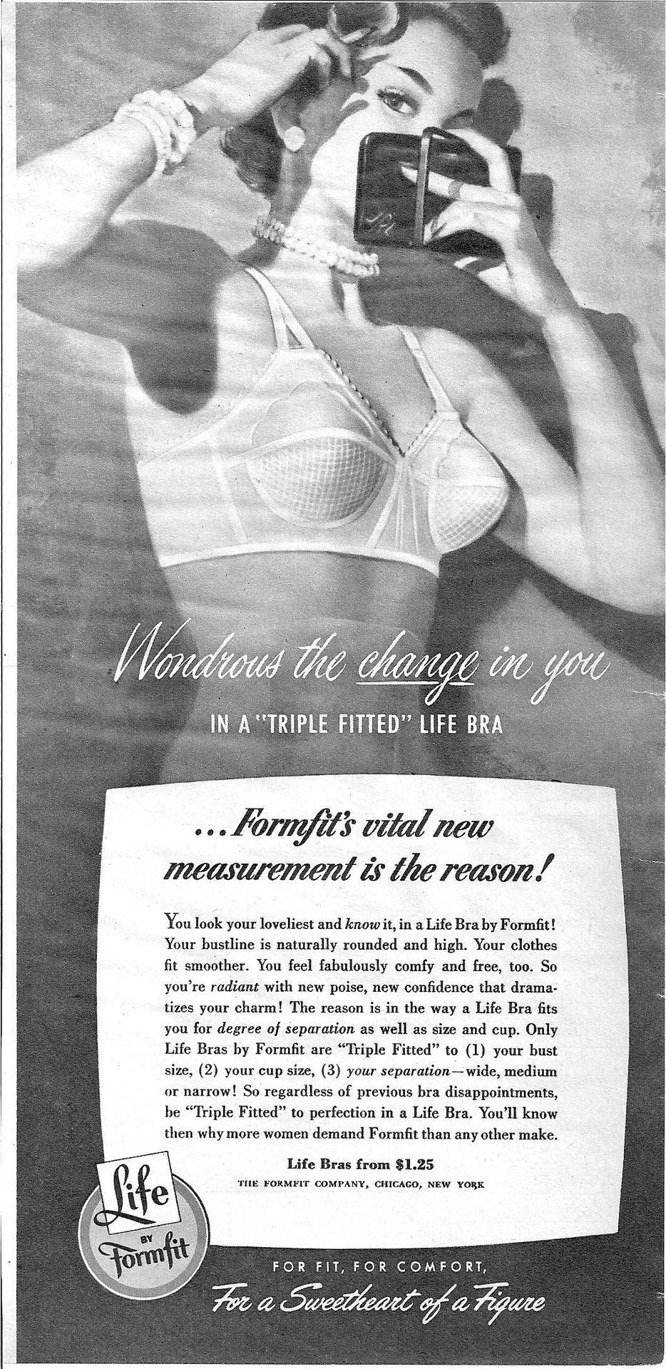 vintagebounty:  Formfit Life Bra 1952 Vintage Advertisement Original Photoplay Magazine