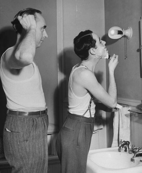 Teens, 1942Here a father teaches his son how to shave.