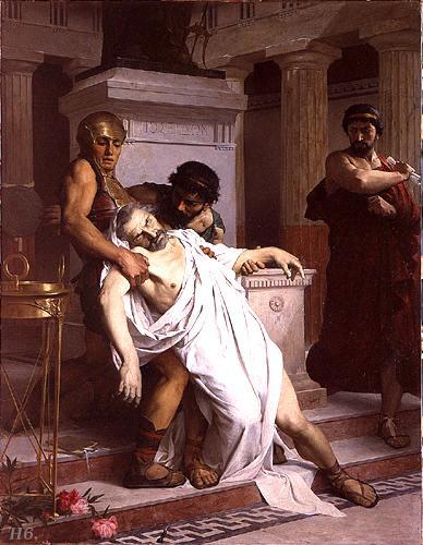 hadrian6:  The death of Demosthene. 1879. winner Prix de Rome. Alfred Henri Bramtot.          1852-1894. French. Ecole des Beaux Arts . Paris. 