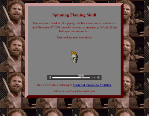 The site: http://spinningflamingskull.com/ For the love of gosh visit this site and listen to this brutal tune