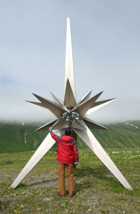 kokutai: Toshino Makino examines the Peace Monument on Attu Island July 11, 2007. Makino was sent to