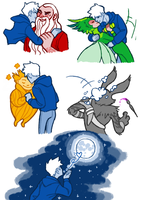 arieldraws:jack frost kissing everyone