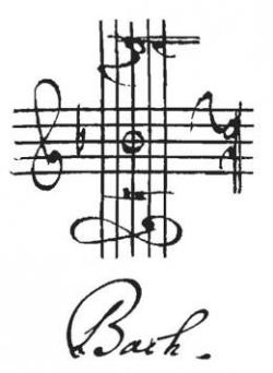 sometimes-music:  singitlikeitis:  Bach’s Signature: Read the one note from four directions, starting from the left, clockwise. Using three distinct clefs and two key signatures, the single not e alternately reads “B”, “A”, “C”, “H”.