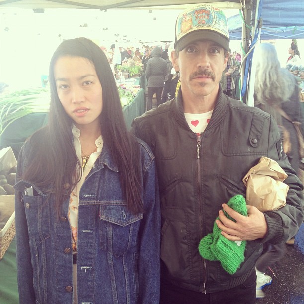 “@yi_zhou and Anthony Kiedis chillin farmers market style today…” Photo by David Mushegain.