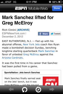 No more Sanchez!!!!! We still suck, but no more Sanchez!!