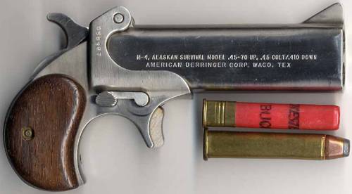 The M4 Alaskan Survival DerringerMade by American Derringer, this little two shot pistol is marketed