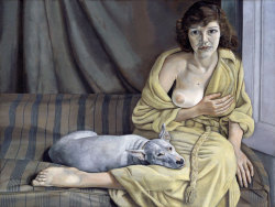 museumuesum:  Lucien Freud Girl with a White Dog, 1950-1951 oil on canvas, 30” x 40” 