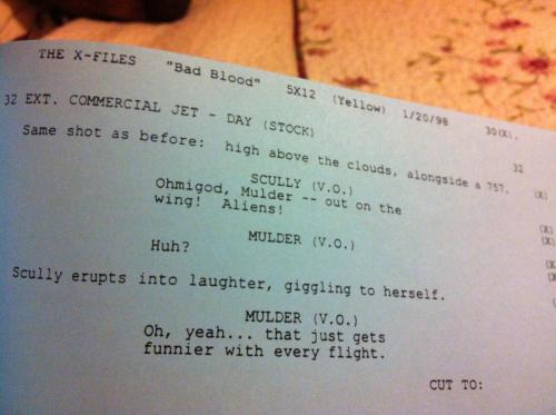 scullymd:dream1n9big:X-Files “Bad Blood” script - deleted scenes#maybe he saw a colonial woman on th