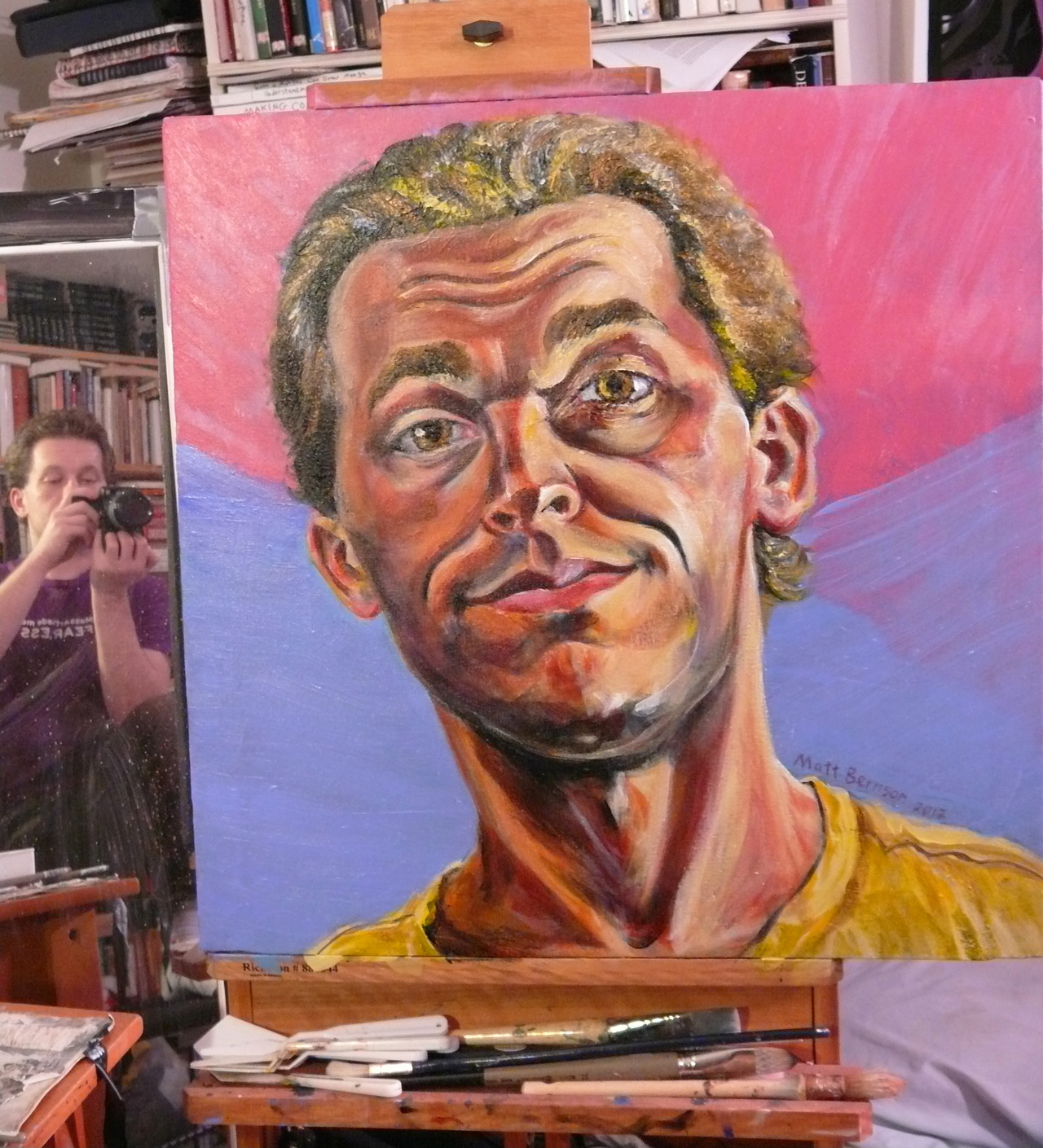 Here&rsquo;s me takin&rsquo; a photo of my self portrait.  Been working