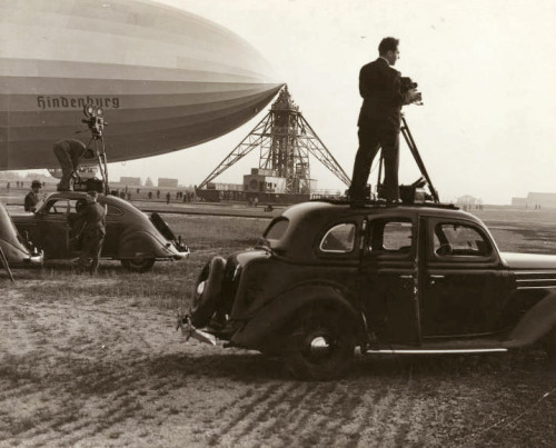 collectivehistory:Hindenburg being filmed pre-takeoff. 1930s