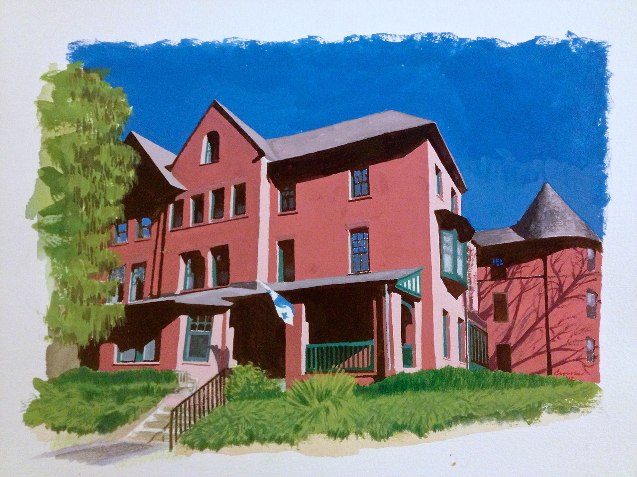 Just finished this small 10" x 12" gouache (it’s an opaque kind of watercolor paint) painting for a client. It’s of the Kennedy House at Lawrenceville (the school I work/live at). Their son is a member of the house, and It’s going to be a present for...