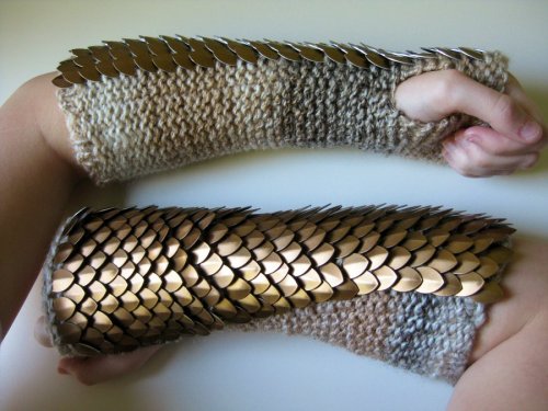 transientfashion: Aluminium Pangolin Knit Gloves by ~CraftyMutt