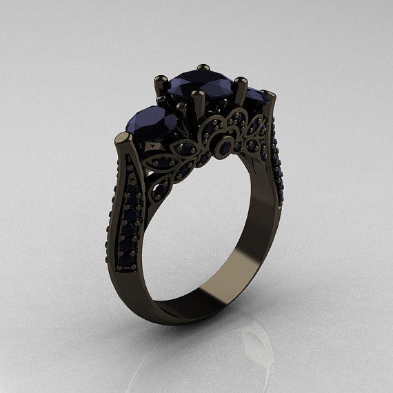 Black diamond skull wedding ring