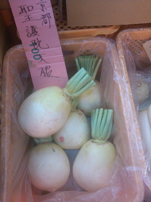 大根（Daikon:Radish) Found big radish at the market. We have many different kind of radish, but this is