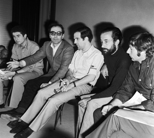 Film directors Claude Lelouch, Jean-Luc Godard, François Truffaut, Louis Malle, Roman Polanski; at t