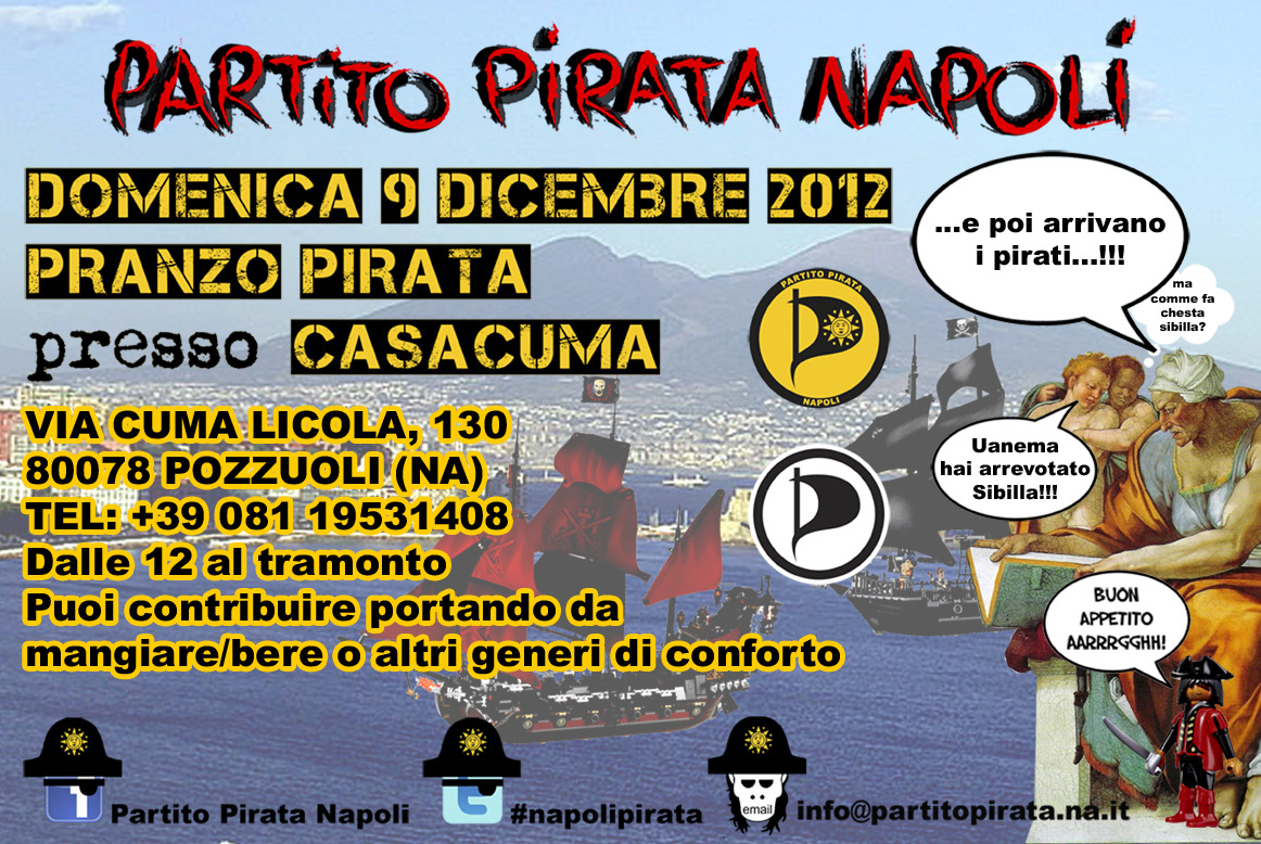 Flyer for the third pirate lunch organizied and promoted by the Partito Pirata Napoli