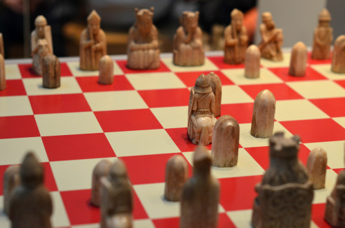 medievaliz:presentpasts:The Lewis Chessmen at the British Museum. These inspired the magic chess set