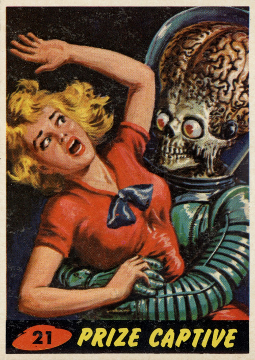 A few of the original Mars Attacks bubble gum trading cards from 1962.