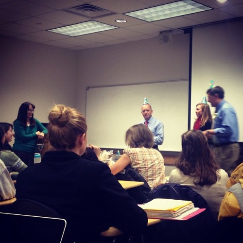 I love my major!!! Happy Birthday Dr. Dean! #englishteaching #chocolatecake #twomoredays #partyhat