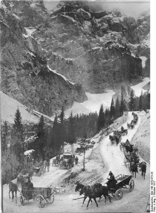 Austro-Hungarian supply line over the Vršič Pass, October 1917Battle of the Isonzo, WWI, present-day