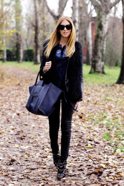 what-do-i-wear:  ISABEL MARANT BOOTIESJ BRAND BLACK JEANSMINUSEY WESTERN SHIRT7 FOR ALL MANKIND FUR VESTCARTIER LOVE BRACELET + CHANEL RINGDANA REBECCA HEART BRACELET + PAMELA LOVE RINGSCELINE PHANTOM BAGCELINE AUDREY SUNGLASSES(image: theblondesalad) 