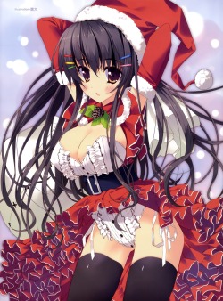 341:  christmas cleavage erect nipples thighhighs