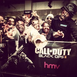 zedzombieevents:  They were just excited to get their hands on a copy that’s all. #zedevents #zombie #callofduty #blackops2 #costume #hmv