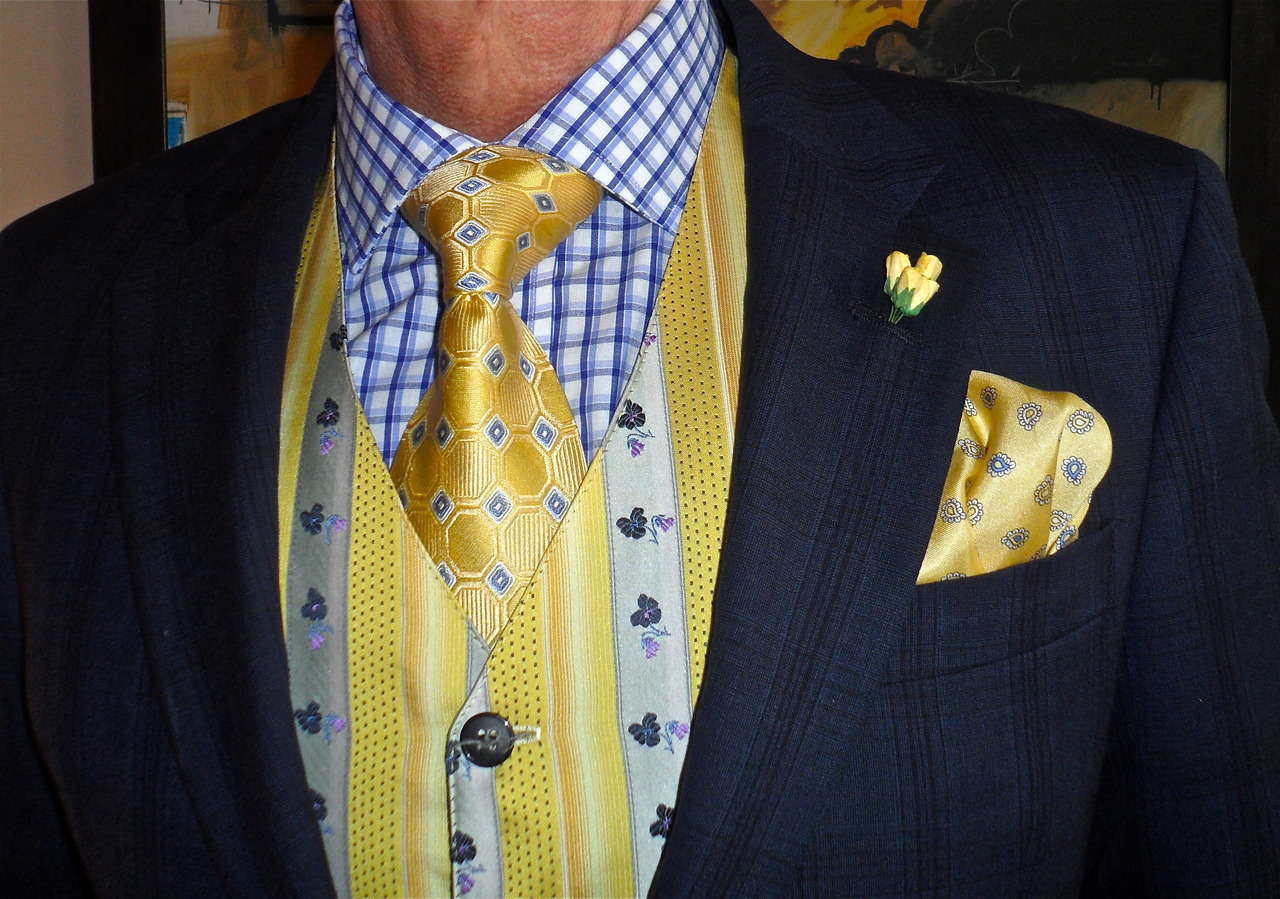 GILDING THE LILY! — Coppley suit, vintage vest, yellow accessories