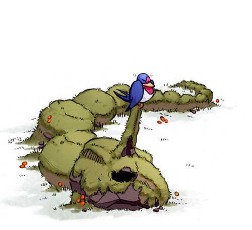 mmmellld:   danaterrace:   Day 6- fav rock - wouldn’t it be cool to find dead rock pokemon covered in moss? I think it’d be cool.   Oh wow what a gorgeous concept  