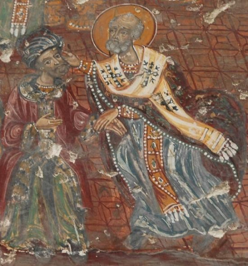 bluedollar:johnthelutheran:St Nicholas punching Arius, the mosaic. /ping @kootenayrev (Or is it 