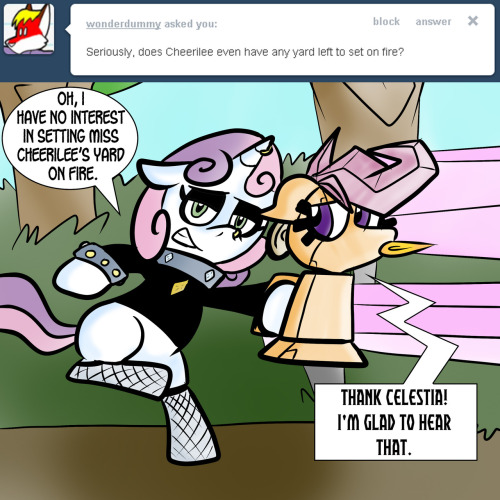askscootabot:  askmeaniebelle:  Ask Meanie Belle #103 That’ll teach her.  I like this new ability of your’s, Scootabot. ((oops, got the numbering wrong on this installment >_<))    I really love Scootabot’s art style >w<