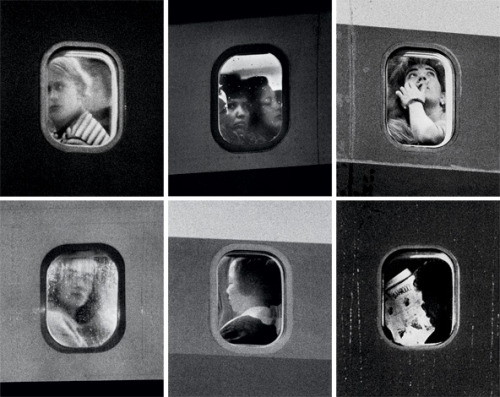 These close-up photographs of airline passengers awaiting takeoff are made from across the tarmac us