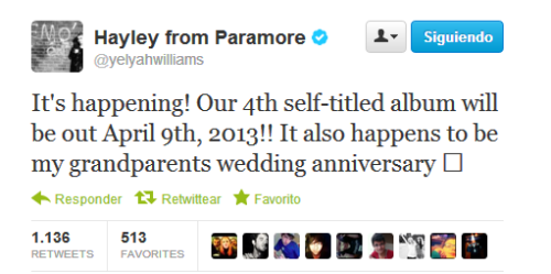 theparamoreworld:   It’s happening you guys.  I don’t really enjoy the fact that the album is gonna be self-titled, but still, having a date is AWESOME! 