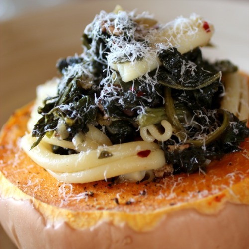 yummyinmytumbly: Southern Greens Pasta served in a Roasted Squash Bowl