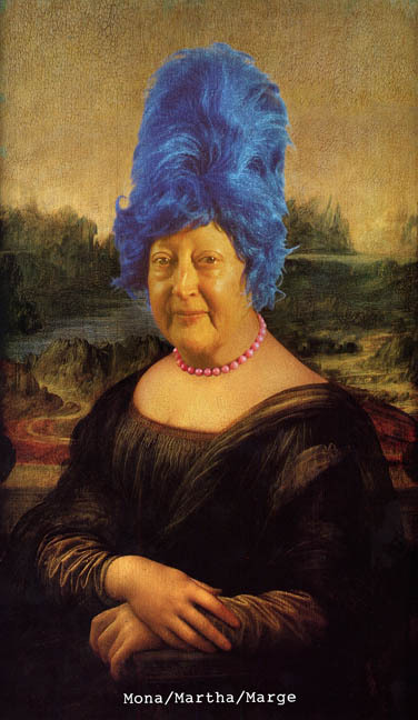 artgonegonzo writes: Martha Wilson. “Mona/Martha/Marge,” 2009. Pigmented ink print on canvas. Courte