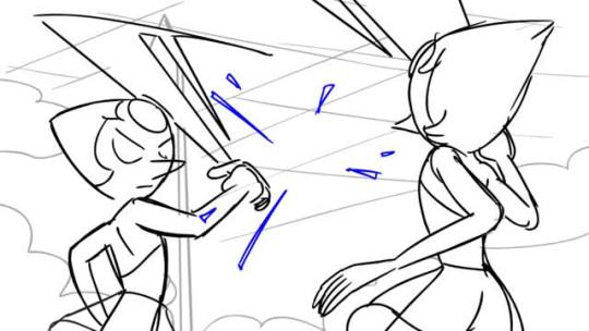 joethejohnston:  stevencrewniverse:  “Pearl vs. Pearl" Timing reference for animatic Drawings + Timing By Storyboard Artist Joe Johnston  Kinda a dream come true getting to do this. When I was a kid I would watch movie sword fights in slow