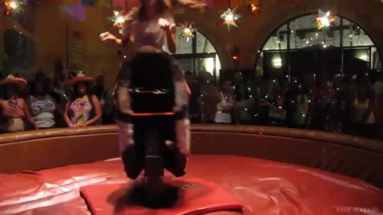 stevielystrange: drunksuburbancollegegirl:  buryyourhands:  She haunts me in the best way possible  I think about this video all the time  I wonder what would happen if she and that guy with the colour changing pants that stood on the mech bull were to