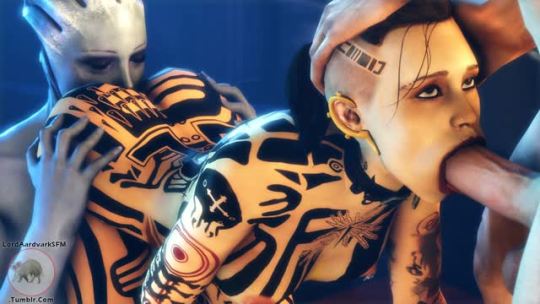 lordaardvarksfm:  Anniversary NightClick for GfycatTonight marks the sixth month that Shepard and Liara have been together. They decided to celebrate like any other couple would - by sharing a tattooed vixen with a penchant for sexual deviancies.So this